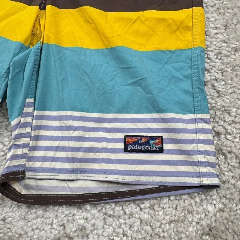 Patagonia Wavefarer Board Shorts Blue Yellow Striped 34